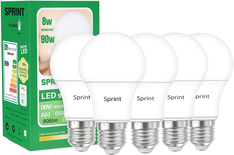 فينوس سبرينت، مجموعة ٥ لمبات LED، ٩ واط، ٨١٠ لومن، أبيض، ٦٥٠٠ كلفن، قاعدة E27