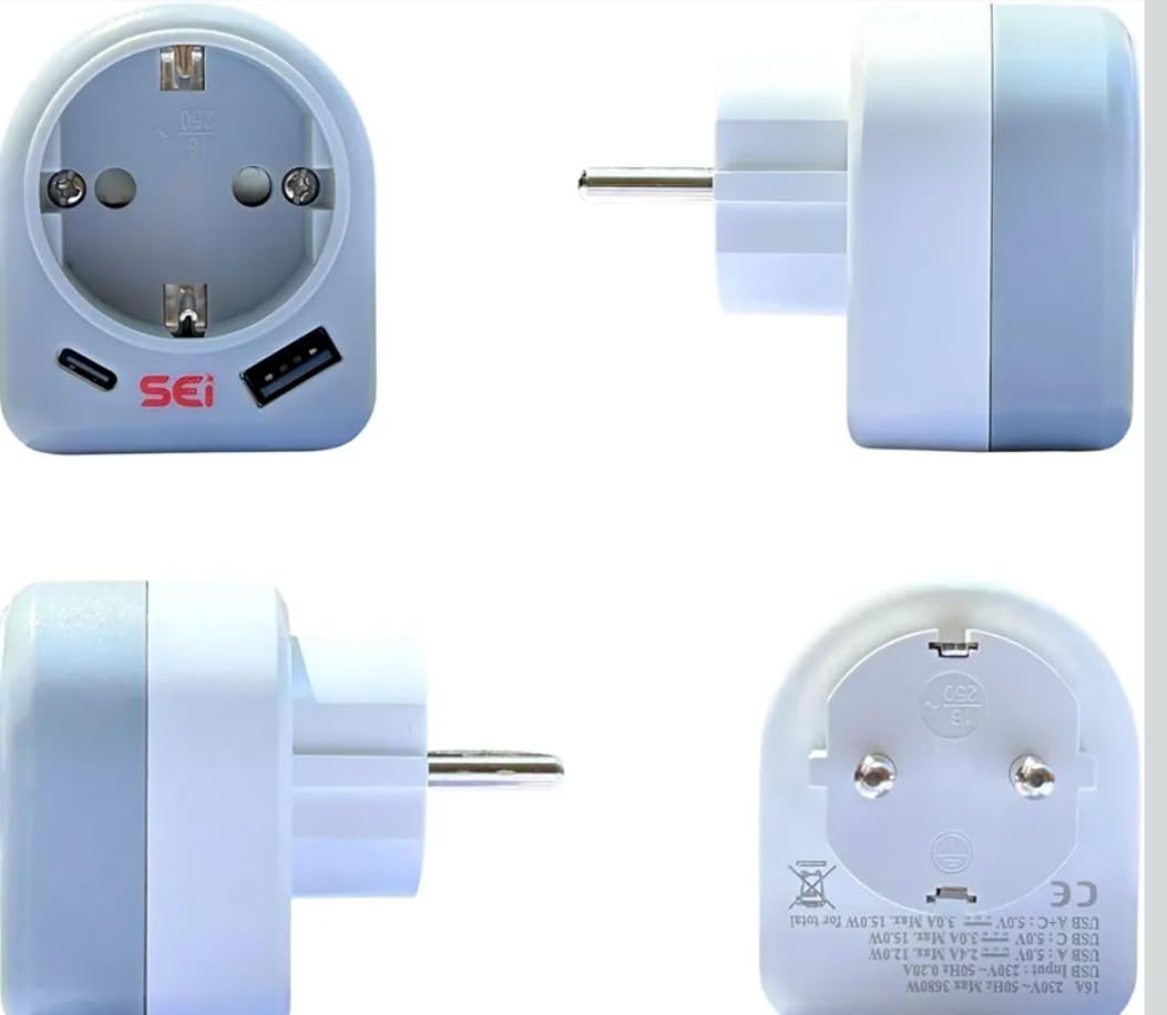 مشترك السويدي الأبيض من الأمام والخلف والجانبين لتوضيح المقبس والقابس ومنافذ USB