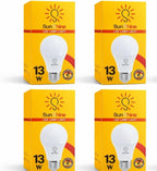 أربع عبوات صفراء للمبات LED صن شاين بقدرة 13 واط، مرتبة في صفين
