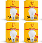 أربع عبوات صفراء للمبات LED صن شاين بقدرة 30 واط، مرتبة في صفين
