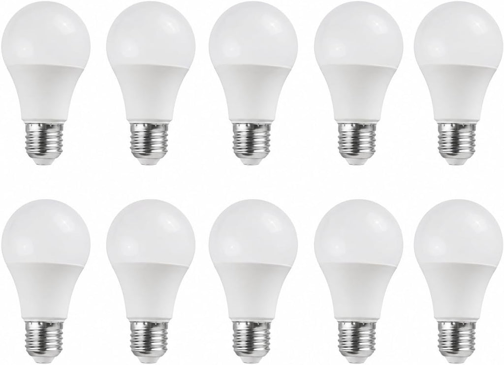 عشر لمبات LED بيضاء بقدرة 12 واط وقاعدة E27، مرتبة في صفين بكل صف خمس لمبات
