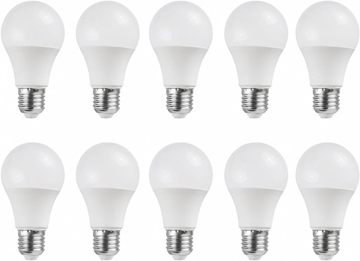 عشر لمبات LED بيضاء بقدرة 12 واط وقاعدة E27، مرتبة في صفين بكل صف خمس لمبات
