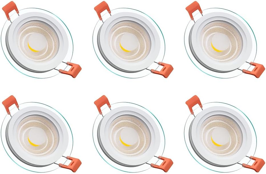 سبوت إضاءة LED زجاجي، 6 واط، 3 درجات حرارة لون قابلة للتبديل، أبيض وتلجي وورم، طقم 6 قطع مع ضمان سنة