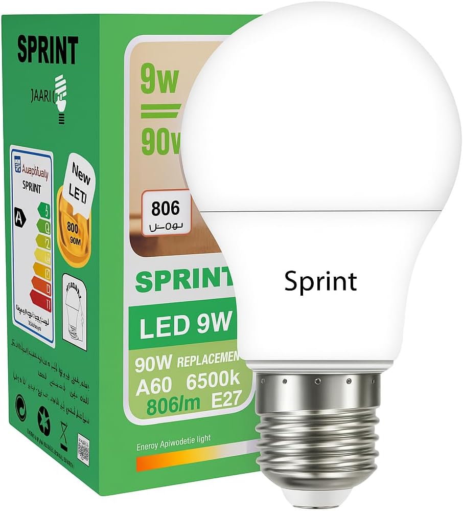 فينوس سبرينت، مجموعة ٥ لمبات LED، ٩ واط، ٨١٠ لومن، أبيض، ٦٥٠٠ كلفن، قاعدة E27