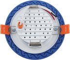 الجهة الخلفية لسبوت LED دائري، توضح الهيكل الأبيض وأسلاك التوصيل ومشابك التثبيت الزنبركية
